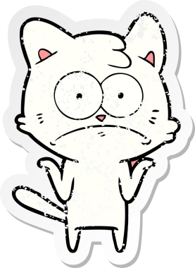 Bir insan tarafından çizilmiş gergin bir kedinin sıkıntılı çıkartması.