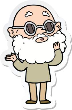 Bir insan tarafından çizilmiş sakallı ve gözlüklü meraklı bir adamın çıkartması.