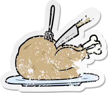 Bir insan tarafından çizilmiş karikatür hindisinin sıkıntılı çıkartması.