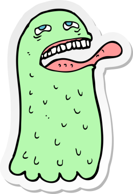 Bir insan tarafından çizilmiş komik bir hayaletin çıkartması.