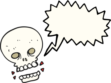 Bir insan tarafından çizilmiş serbest konuşma balonu karikatürü korkunç kafatası