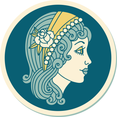 Bir insan tarafından çizilmiş çingene kafasının geleneksel stiliyle dövme çıkartması.