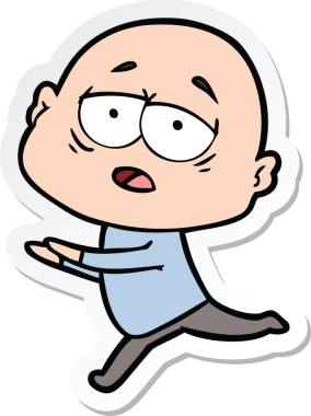 Bir insan tarafından çizilmiş, yorgun, kel bir adamın çıkartması.