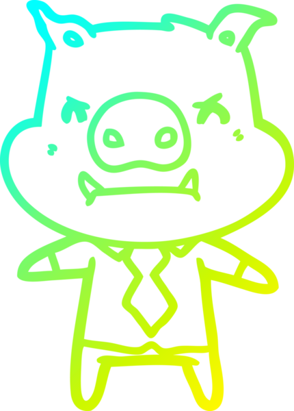 Bir insan tarafından çizilen kızgın çizgi film karakteri domuz patronunun soğuk gradyan çizgisi.