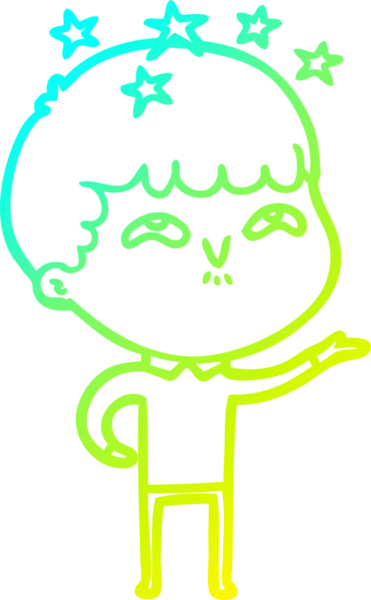 Bir çizgi film karakteri, bir insan tarafından çizilmiş soğuk gradyan çizimi.