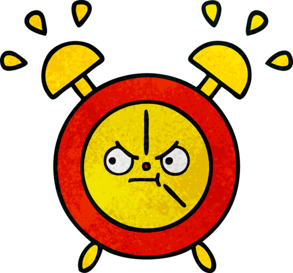 Bir insan tarafından çizilmiş bir çalar saatin retro grunge desen karikatürü