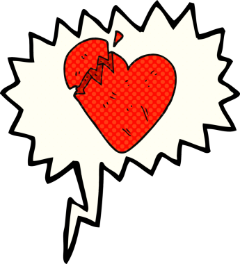 El yazısıyla çizilmiş çizgi roman konuşma balonu bir insan tarafından çizilmiş kırık kalp.