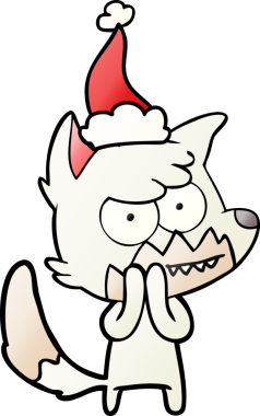 Bir insan tarafından çizilmiş Noel Baba şapkası giymiş sırıtan bir tilkinin el çizimi çizgi filmi.