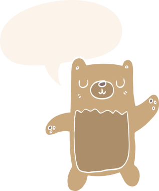 Bir insan tarafından çizilmiş eski tarz konuşma baloncuğu olan çizgi film ayısı.