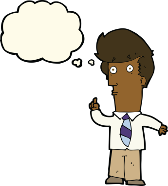 Bir insan tarafından çizilen düşünce baloncuğu ile ilgili sorusu olan bir çizgi film adamı.