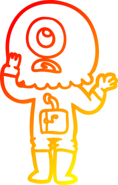 Bir insan tarafından çizilmiş endişeli bir Tepegöz uzaylı uzay adamının sıcak çizgi çizimi