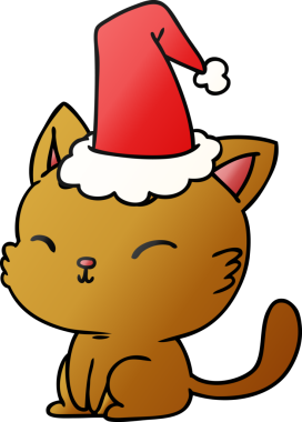 Bir insan tarafından çizilmiş kawaii kedisinin el çizimi gradyan çizgi filmi.