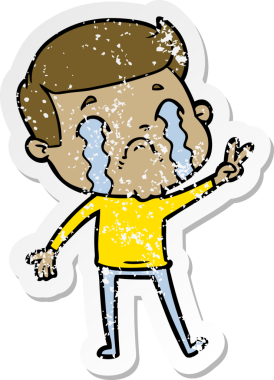 Bir insan tarafından çizilmiş ağlayan bir karikatürcünün sıkıntılı çıkartması.