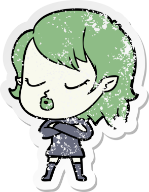 Bir insan tarafından çizilmiş şirin bir vampir kızın sıkıntılı çıkartması.