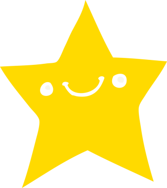 Bir insan tarafından çizilmiş mutlu düz renkli çizgi film yıldızı