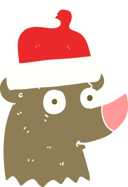 Bir insan tarafından çizilmiş Noel şapkası takan ayının düz renk çizimi