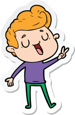 Bir insan tarafından çizilmiş mutlu bir çizgi film karakterinin çıkartması.