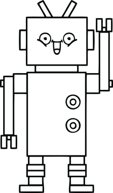 Bir insan tarafından çizilmiş mutlu bir robotun çizgi çizimi