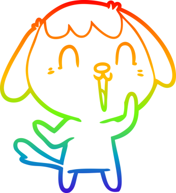 Gökkuşağı gradyan çizimi. Bir insan tarafından çizilmiş şirin bir köpek çizimi.