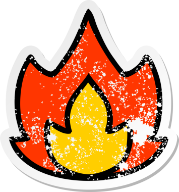 Bir insan tarafından çizilmiş şirin bir çizgi film yangınının sıkıntılı çıkartması.