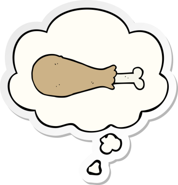 Düşünce baloncuklu tavuk budu insan tarafından çizilmiş bir çıkartma.