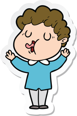 Bir insan tarafından çizilmiş şarkı söyleyen bir çizgi film karakterinin çıkartması.