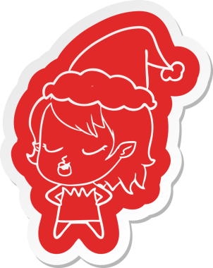 Bir insan tarafından çizilmiş Noel Baba şapkası giyen vampir bir kızın komik çizgi film çıkartması.