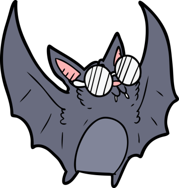 Bir insan tarafından çizilmiş gözlüklü vampir yarasa çizgi filmi.