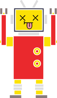 Bir insan tarafından çizilmiş düz renkli bir robot karikatürü