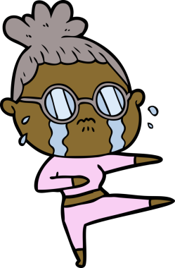 Bir insan tarafından çizilmiş gözlüklü, ağlayan bir kadın.