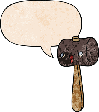 bir insan tarafından çizilmiş, geçmişe dönük konuşma baloncuklu karton çekiç.