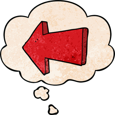 bir insan tarafından çizilmiş grunge desen biçiminde düşünce baloncuğu ile ok gösteren çizgi film