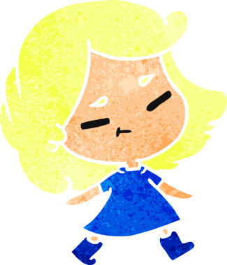 Bir insan tarafından çizilmiş sevimli bir kawai kızının eski çizgi film çizimi.