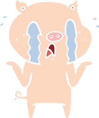 Ağlayan domuz düz renkli çizgi film bir insan tarafından çizildi.