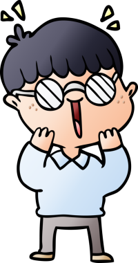 Bir insan tarafından çizilmiş gözlüklü mutlu çocuk.