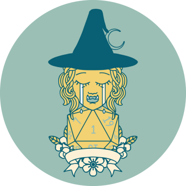 Ağlayan yarı ork cadı karakteri ikonu. Bir insan tarafından çizilmiş doğal bir rulo.