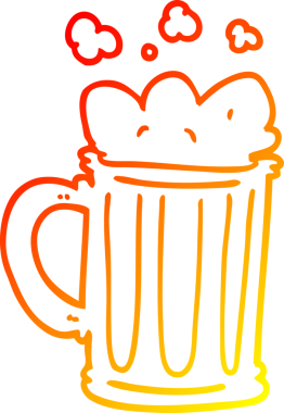 Bir insan tarafından çizilmiş bira karikatürünün sıcak gradyan çizimi