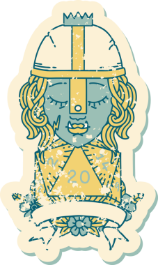 Retro Dövme Tarzı Yarı Ork Dövüşçüsü Bir insan tarafından çizilmiş doğal yirmi zar atışıyla