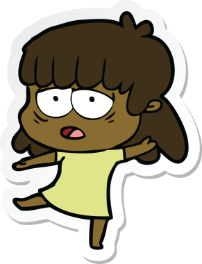 Bir insan tarafından çizilmiş yorgun bir karikatür çıkartması.