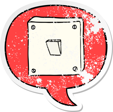 Konuşma baloncuğu olan çizgi film ışıkları bir insan tarafından çizilmiş sıkıntılı eski bir çıkartma