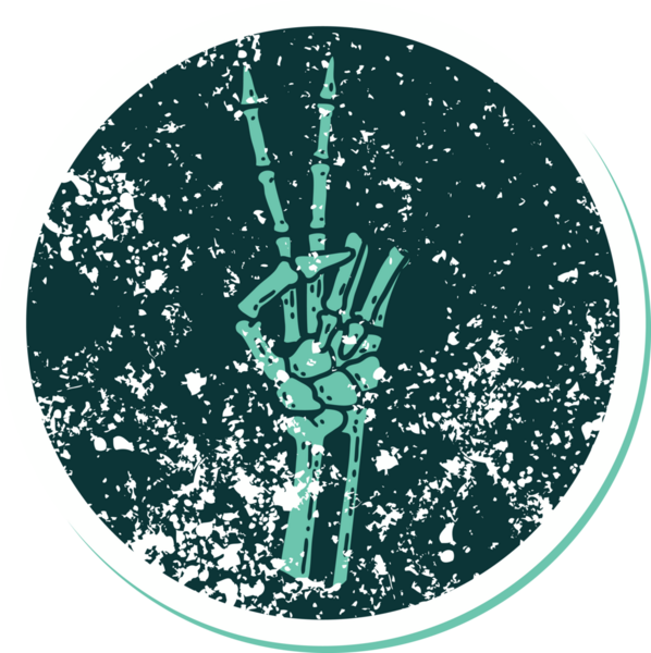 Bir insan tarafından çizilmiş barış işareti veren bir iskeletin sembolik dövmesi.