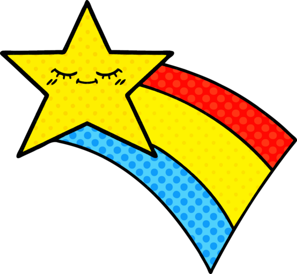 Bir insan tarafından çizilmiş kayan gökkuşağı yıldızının çizgi filmi.