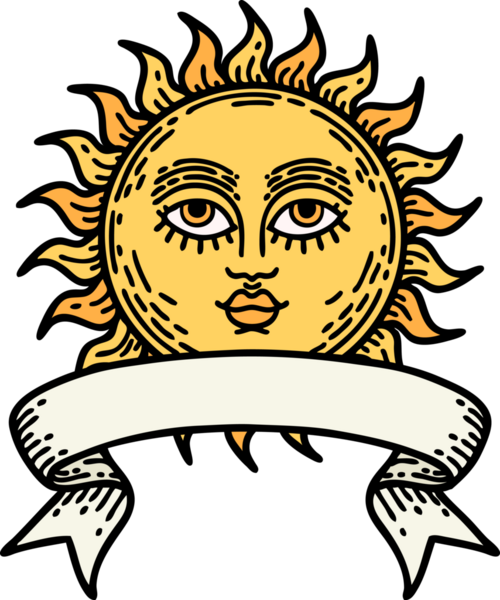 Bir insan tarafından çizilmiş güneşli geleneksel dövme.