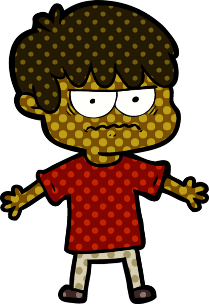 Bir insan tarafından çizilmiş sinirli çizgi film çocuğu.