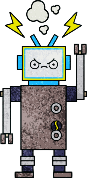 Bir insan tarafından çizilmiş bir robotun retro grunge dokusu