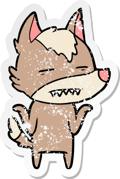 Bir insan tarafından çizilmiş dişleri gösteren bir karikatür kurdunun sıkıntılı çıkartması.