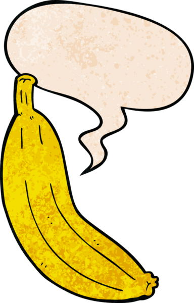 bir insan tarafından çizilmiş retro desenli konuşma baloncuklu çizgi film muzu