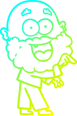 Bir insan tarafından çizilmiş sakallı, çılgın, mutlu bir çizgi film çizimi.