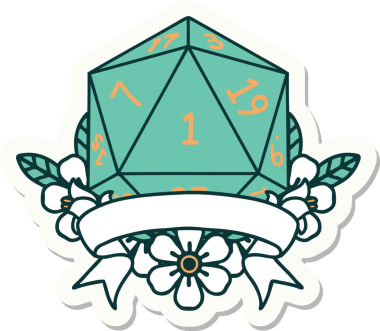 Bir insan tarafından çizilmiş doğal bir d20 zar etiketi.