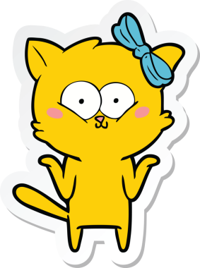 Bir insan tarafından çizilmiş çizgi film kedisinin çıkartması.